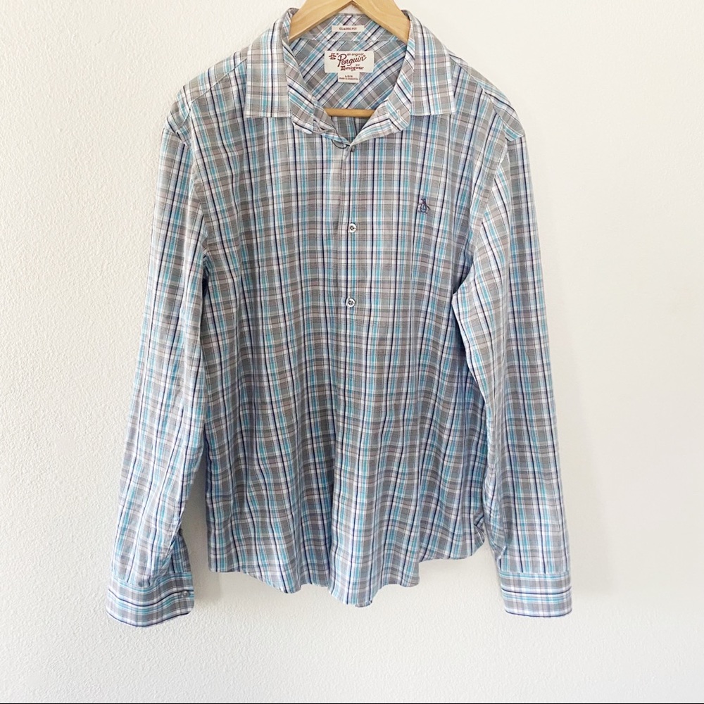 ORIGINAL PENGUIN Mens Plaid Button Down Dress Shirt
